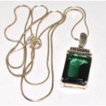 Art Deco emerald cut green stone 925 marcasite pendant.