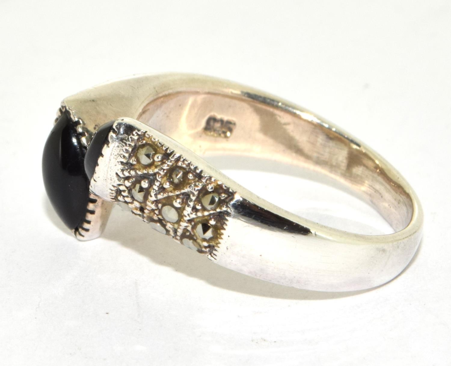 Black Onyx silver marcasite ring Size R - Image 2 of 3