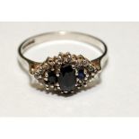 Vintage sapphire and CZ sterling silver cluster ring size P 1/2