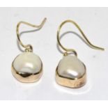 Gold/925 silver natural blister pearl drop earrings.