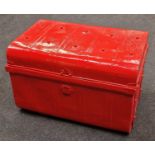 Large twin handled metal travel trunk decorated Red 50x75x45cm