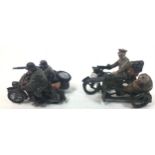 Britains German WWII motorbike machine gun carriage with two other lead soldier models