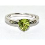 Trillion cut Peridot 925 silver ring Size N