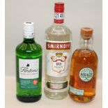 3 mixed bottles of alcoholic spirit Vodka Gin and Irish Whisky ref 83,89 92