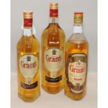 3 bottles Grant's Scotch Whisky, 2 x 75cl and 1 x 1L