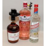 3 mixed bottles of alcoholic spirit Gin Vodka and Courvoisier ref 84,85,90
