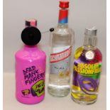 3 mixed bottles of alcoholic spirit Vodka, Dead Mans Figures rum, and Vodka ref 85, 88, 90