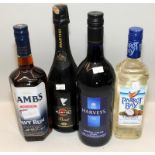 Alcohol: 4 bottles including Martini Brut, Lamb's Navy Rum, Harvey's Bristol Cream and Parrot Bay