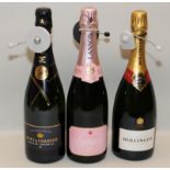 3 mixed bottles of Champagne Moet Lanson and Bollinger Ref 97,98,99