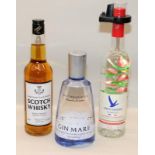 3 mixed bottles of alcoholic spirit Vodka, Gin and Whisky ref 83, 84, 88