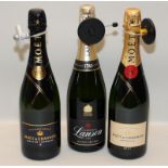 3 mixed bottles of Champagne Moet Lanson ,Moet ref 97,97,99