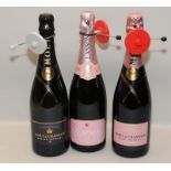 3 mixed bottles of Champagne Moet Lanson and Moet Rose ref 97,97,99