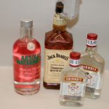 4 mixed bottles of alcoholic spirit Jack Daniels Vodka, Vodka ref 87, 88,92