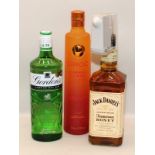 3 mixed bottles of alcoholic spirit Jack Daniels, Gin and Vodka ref87, 88,92