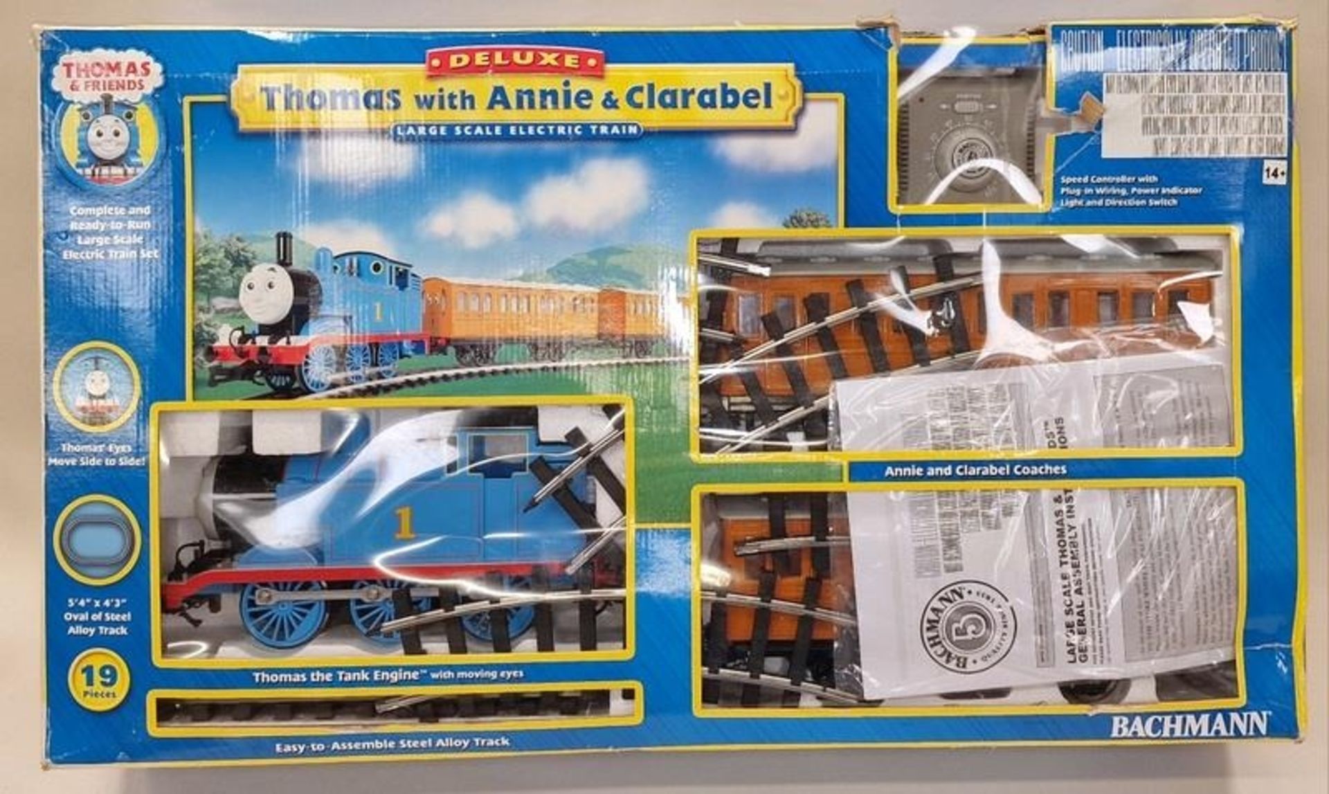 Bachmann Thomas & Friends Deluxe Thomas with Anne & Clarabel boxed 19 piece train set. Not checked