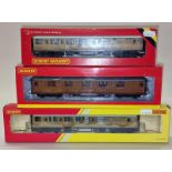 Hornby Railways OO Gauge three boxed rolling stock coaches in generally excellent condition.