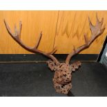 Very large and imposing contemporary stags head made from weathered cast metal. Max width 124cms