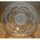 Art Deco opalescent glass shallow bowl with a radial geometric design, French possibly Verlys. 9 3/