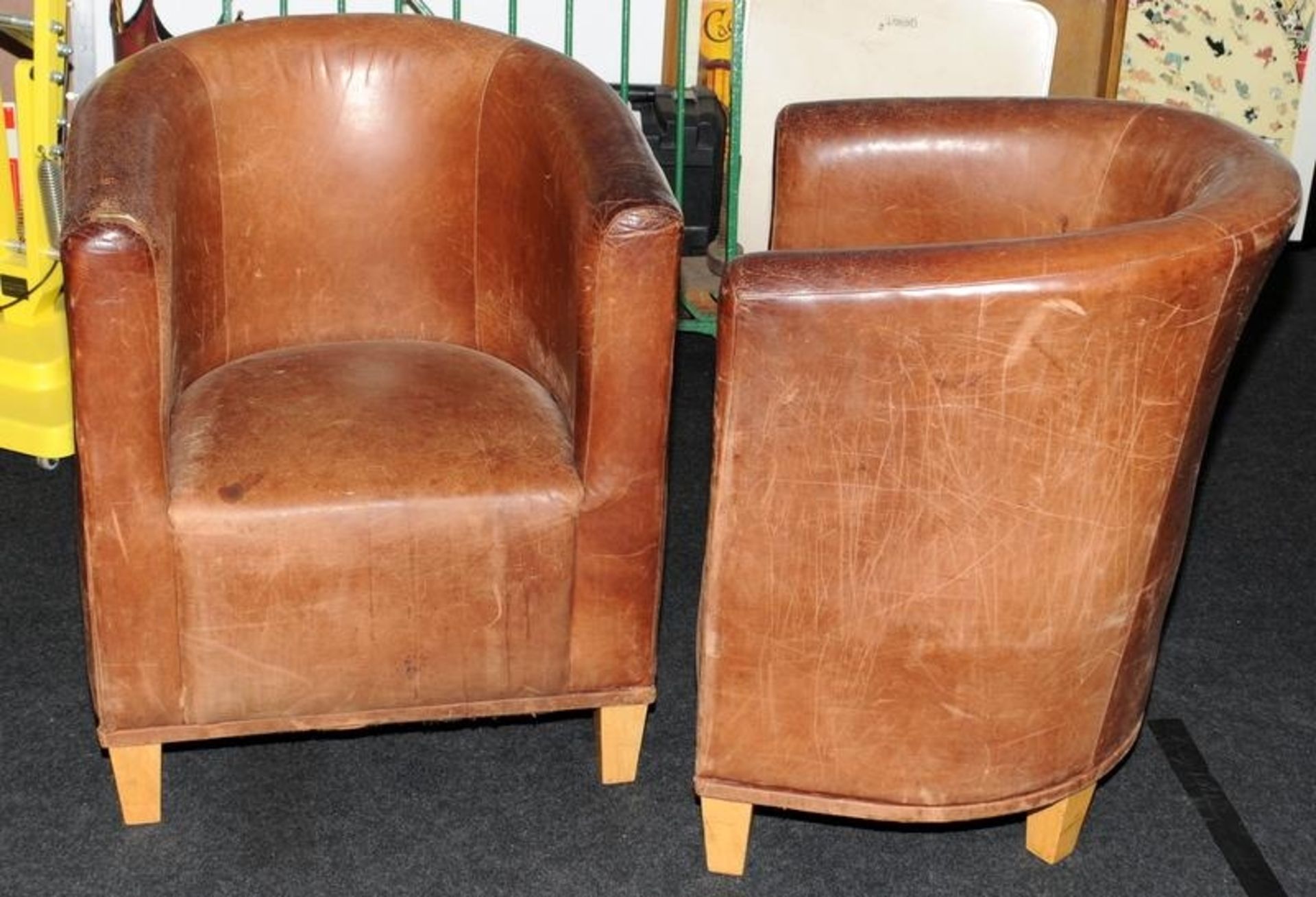 Pair of Vintage leather Tub Chairs - Image 2 of 3