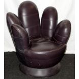 Revolving chair in the form of a hand in dark burgundy leather 90x80cm