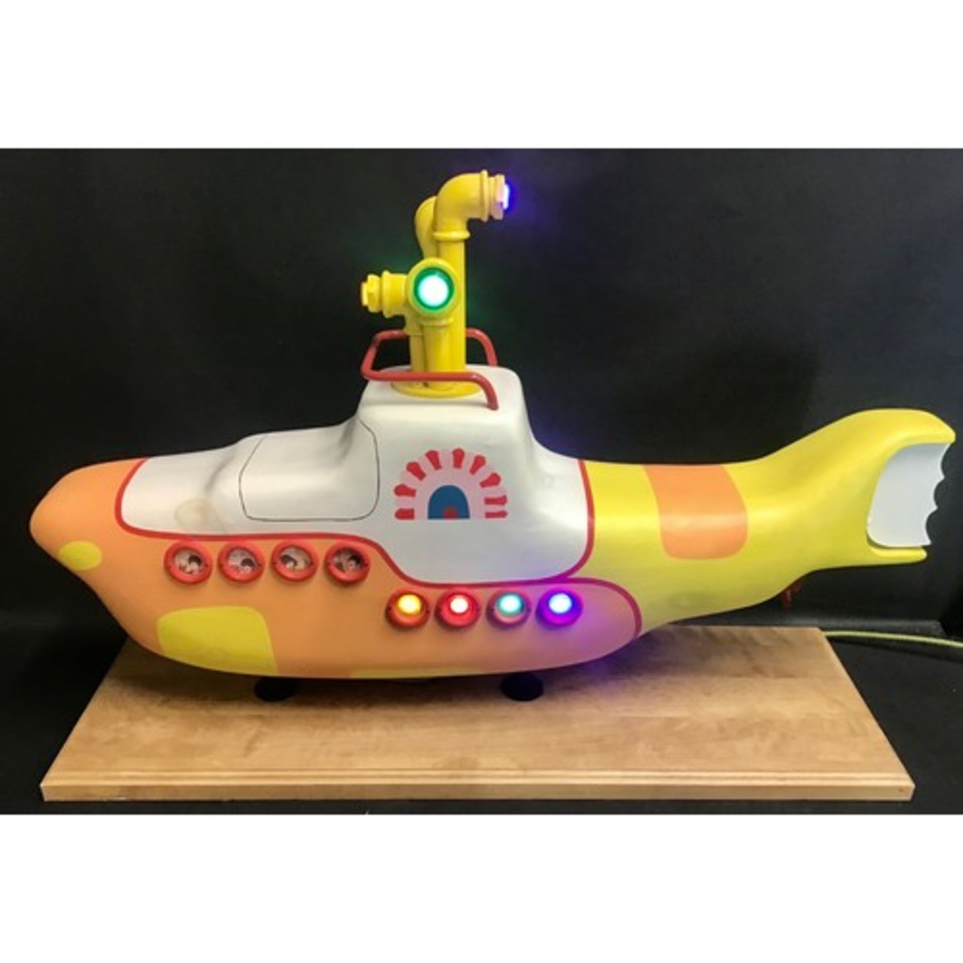 The Beatles one off Yellow Submarine carved wooden / metal reproduction model with working lights.