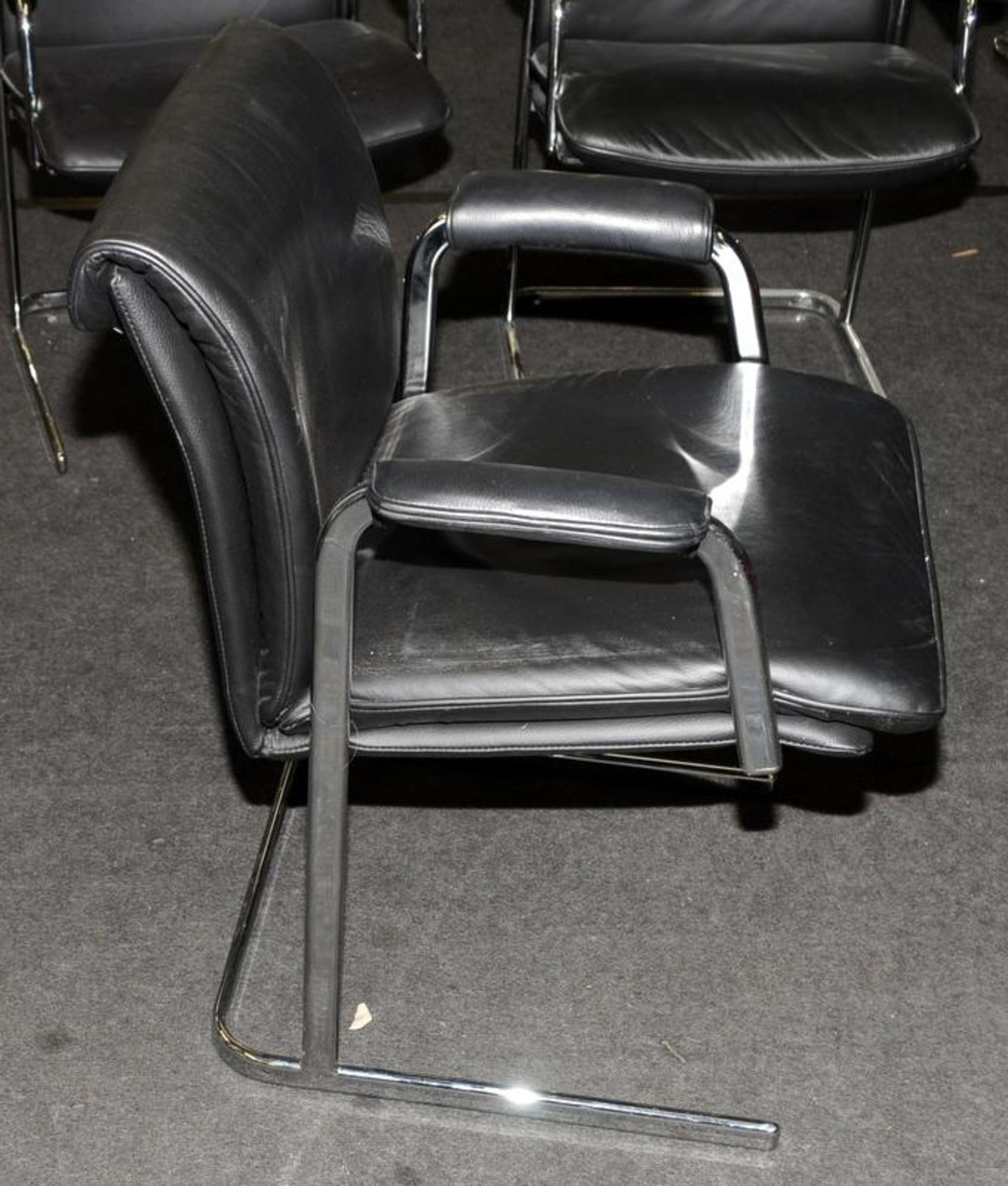 3 Black leather and chrome dining chairs 80x50x60cm - Image 2 of 3