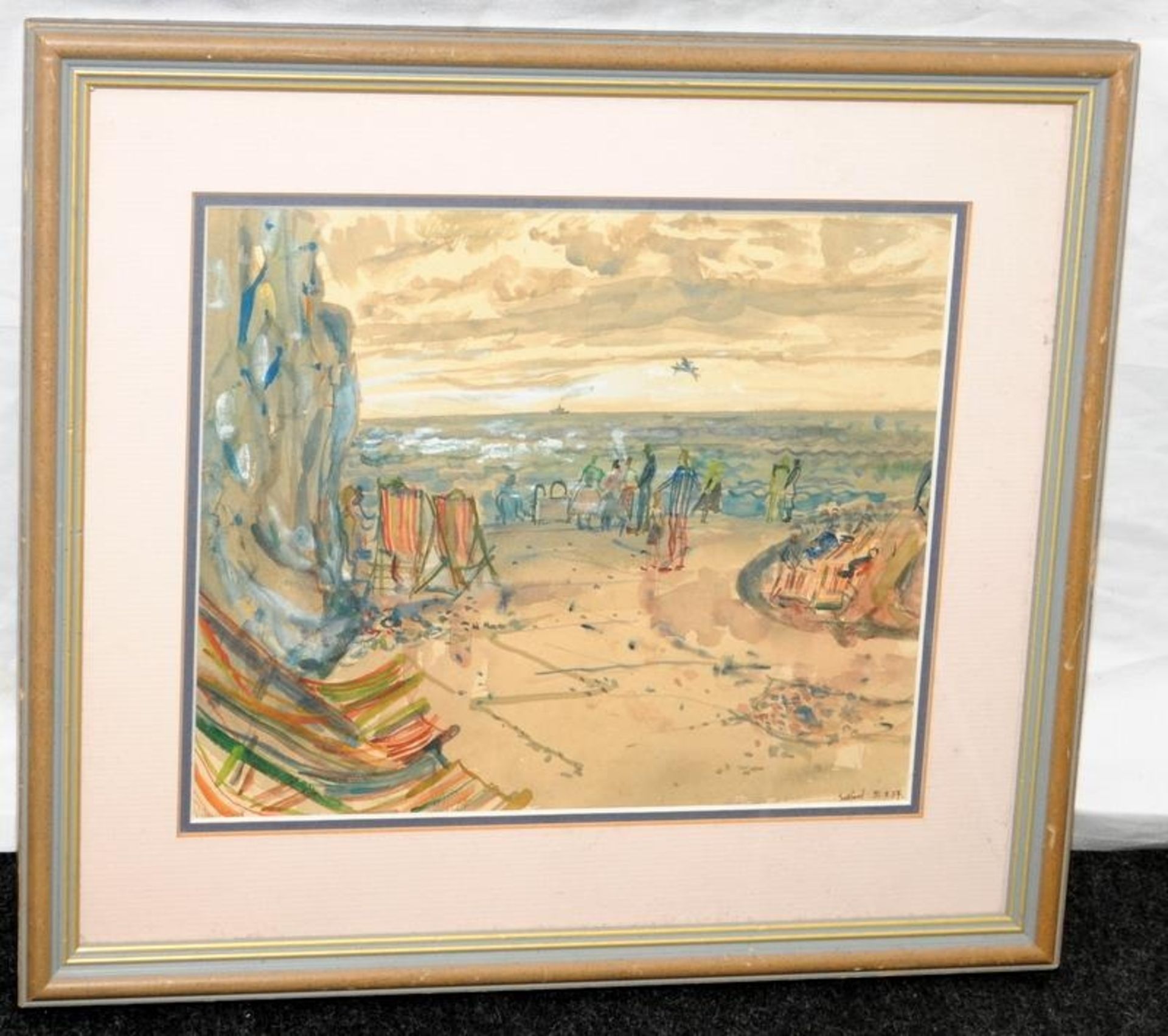 Valerie Greenhalgh (nee Scott) watercolour of a scene between Newhaven and Seaford dated 1957. O/all