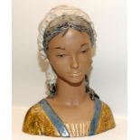 Stunning vintage Lladro large bust of a young girl wearing a bonnet. Approx 35cms tall