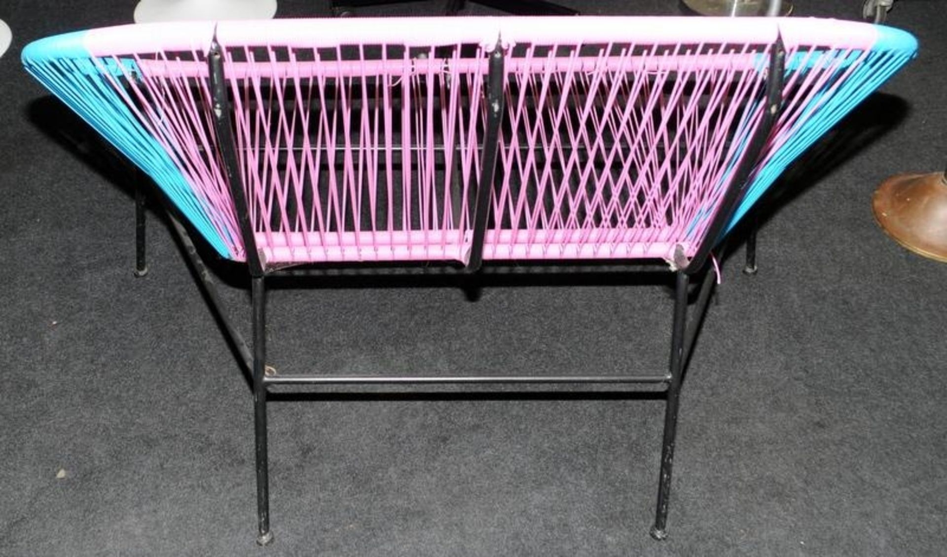 Two seat string back egg chair, pink and blue colour - Image 3 of 3