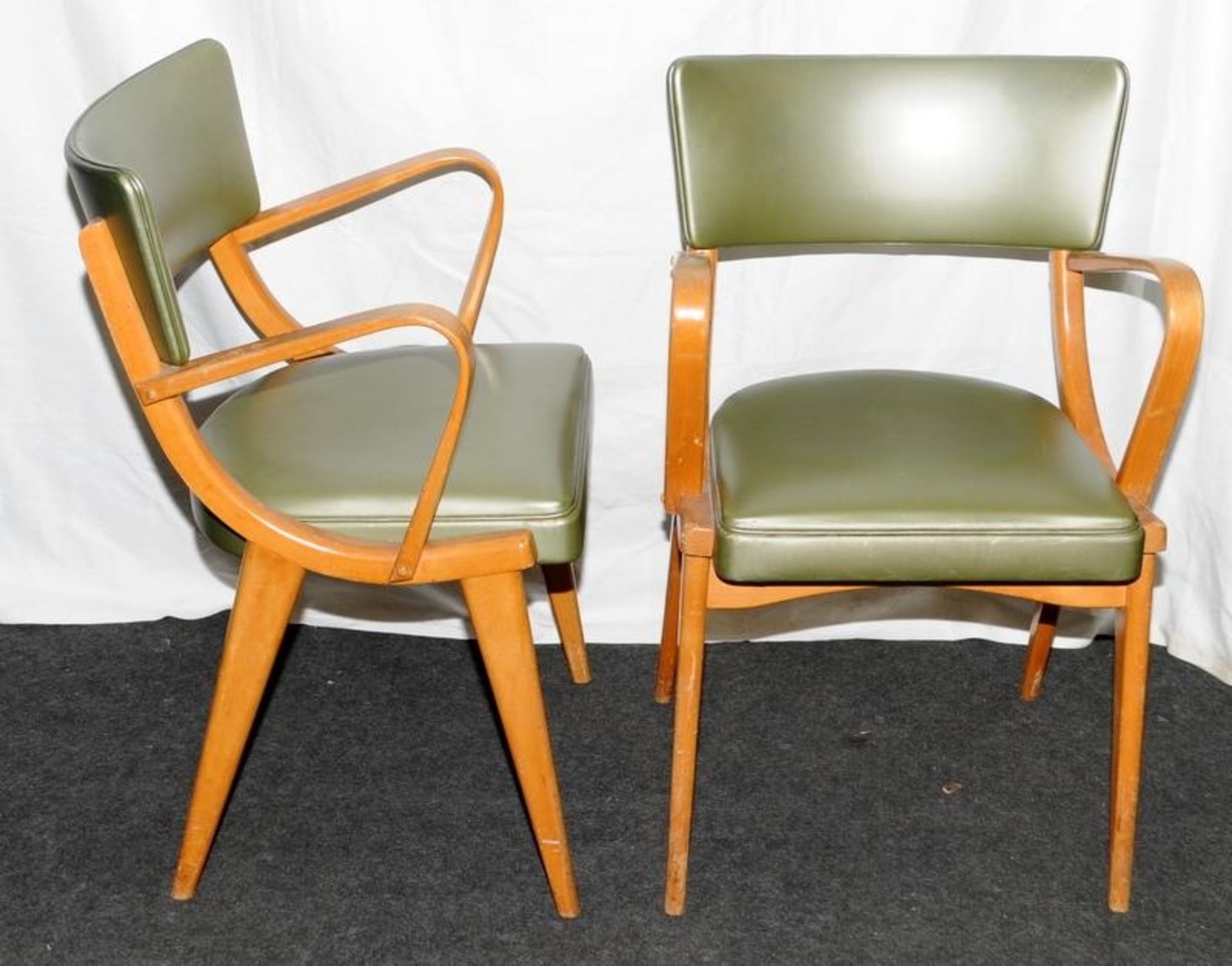 Pair of mid century Ben Chairs olive vinyl covered bent wood carver chairs. Seat height 46cms - Image 2 of 4