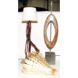 Two large table lamps of unusual sculptural form. Largest is 76cms tall, c/w a vintage wall sconce