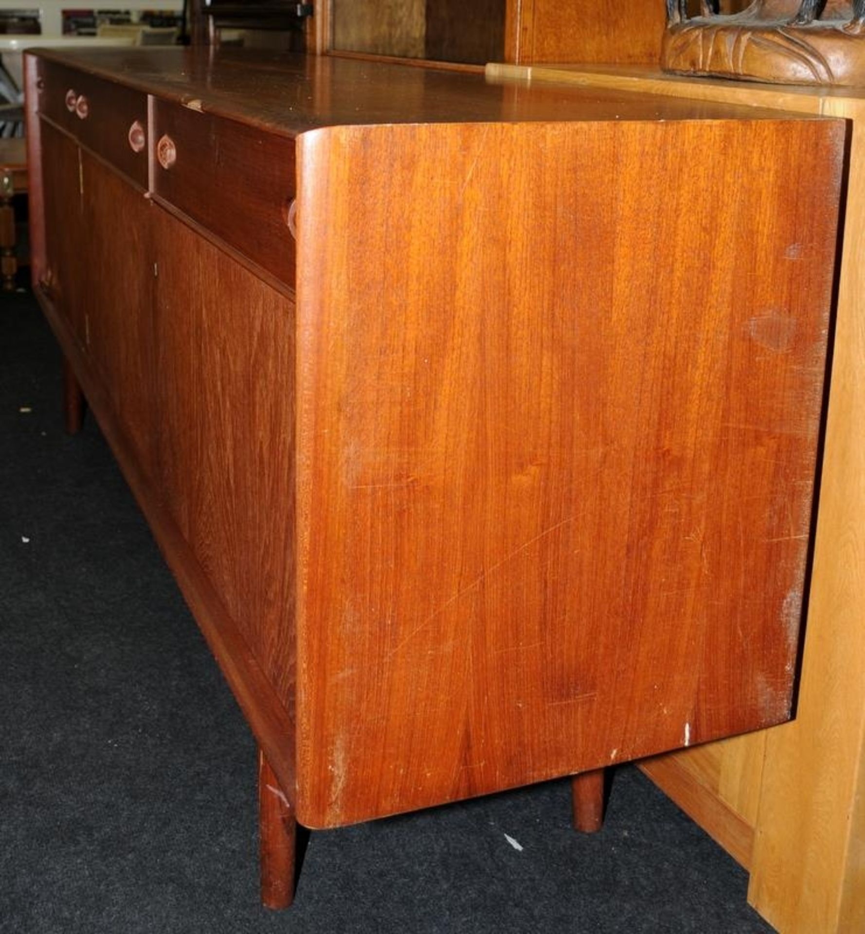 Large mid century teak sideboard by Dalescraft consisting of 3 drawers over 2 door cupboard and drop - Image 5 of 5