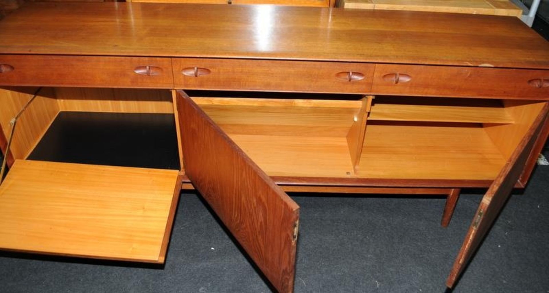 Large mid century teak sideboard by Dalescraft consisting of 3 drawers over 2 door cupboard and drop - Image 2 of 5