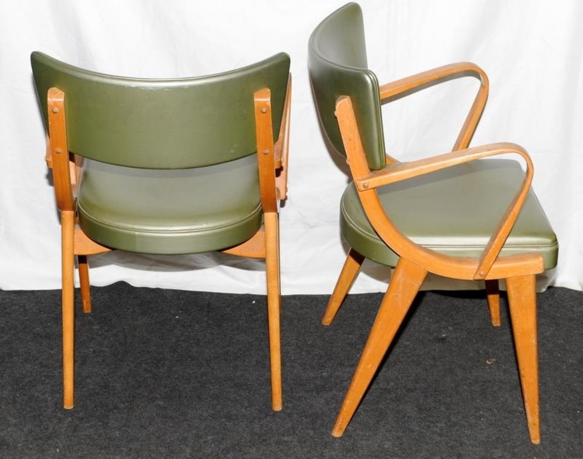 Pair of mid century Ben Chairs olive vinyl covered bent wood carver chairs. Seat height 46cms - Image 3 of 4