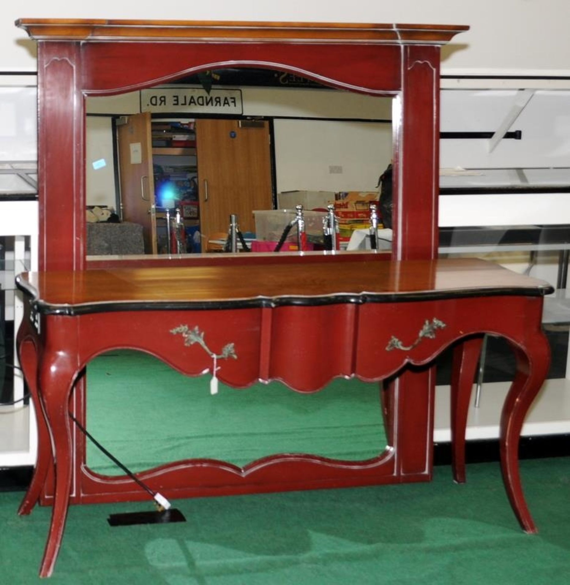 A designer sideboard and matching mirror. Sideboard 81x162x45cm. Mirror 160x154cm