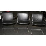 3 Black leather and chrome dining chairs 80x50x60cm