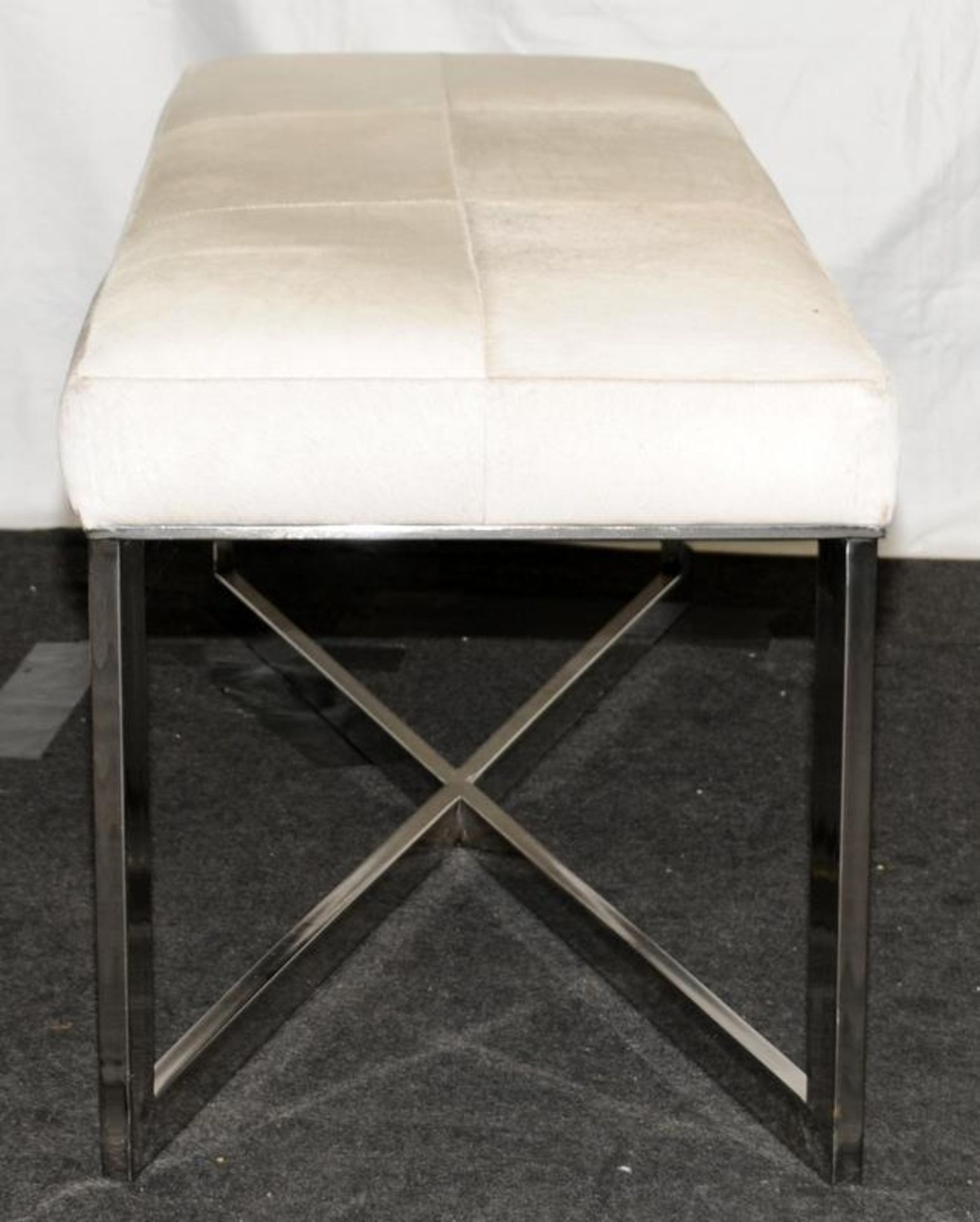 Contemporary bench featuring a padded cowhide seat on a chrome frame with 'x' stretcher. 50cms - Image 3 of 3