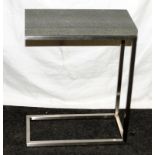 Chrome framed side table with faux shagreen top. 63cms tall.