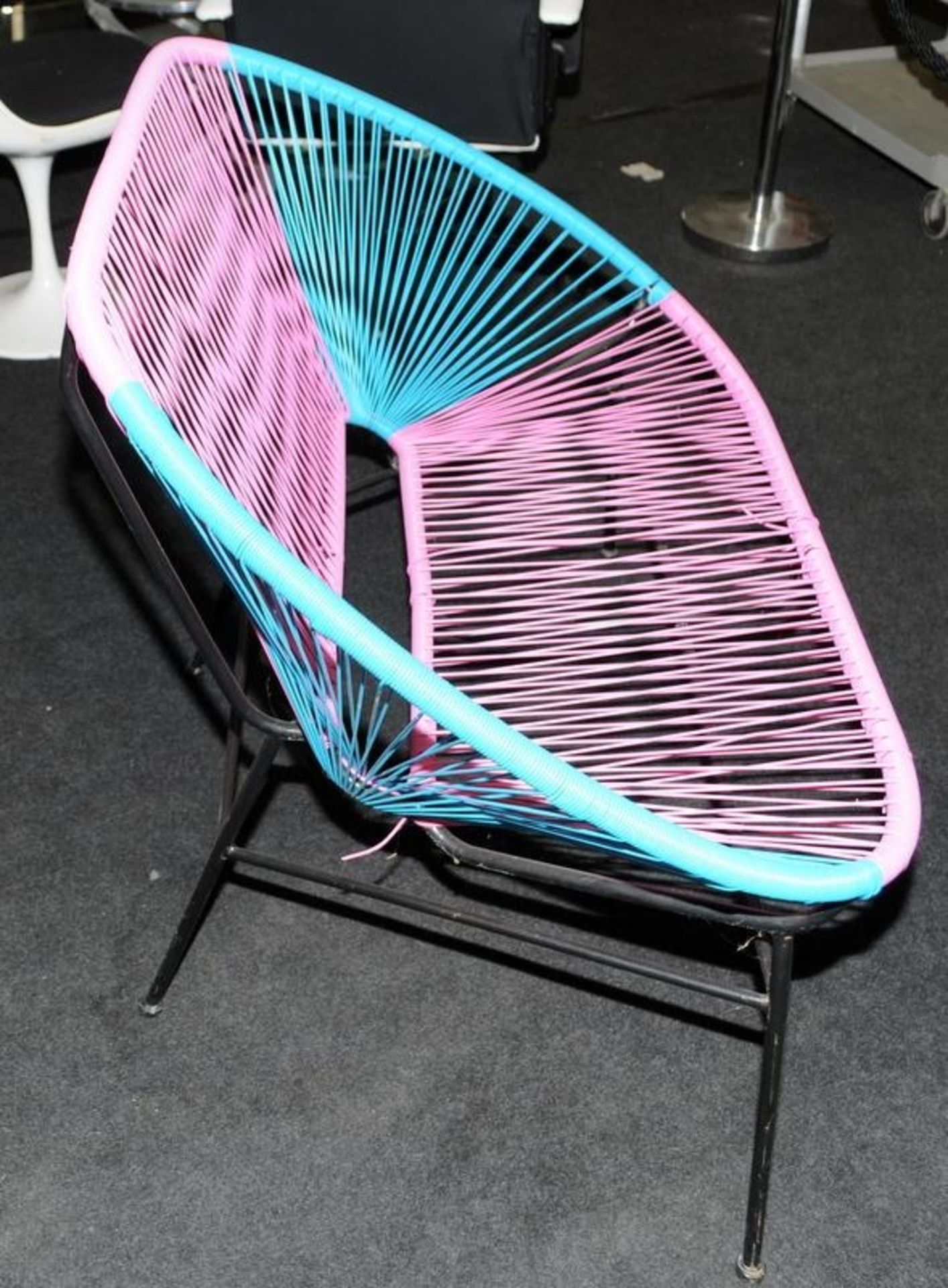 Two seat string back egg chair, pink and blue colour - Image 2 of 3