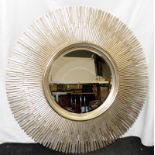 Very large contemporary starburst bevelled mirror of silvered wooden construction. O/all size approx