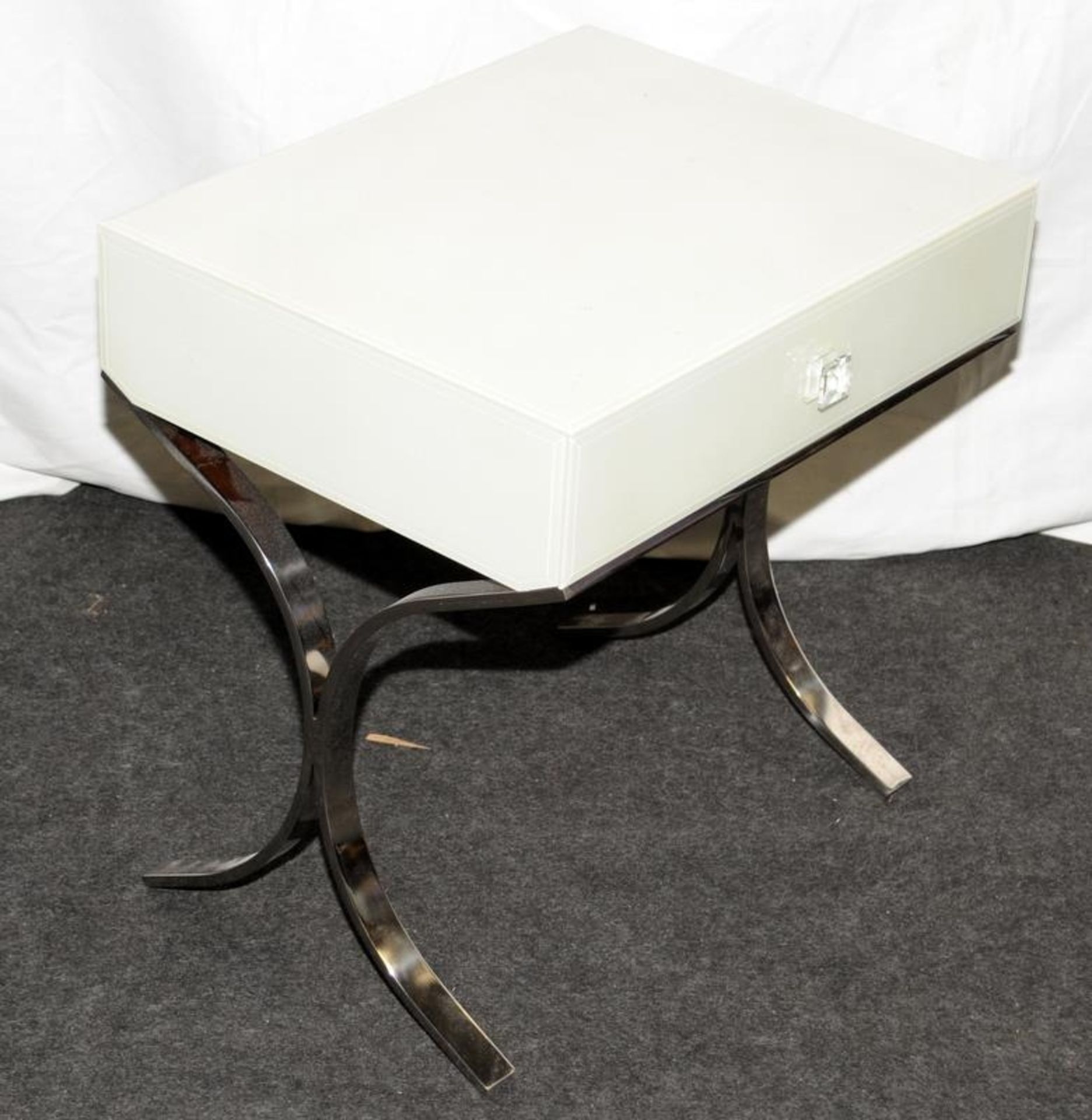 Lagoon Designer bed side table chrome and glass 52x52x40cm - Image 2 of 3