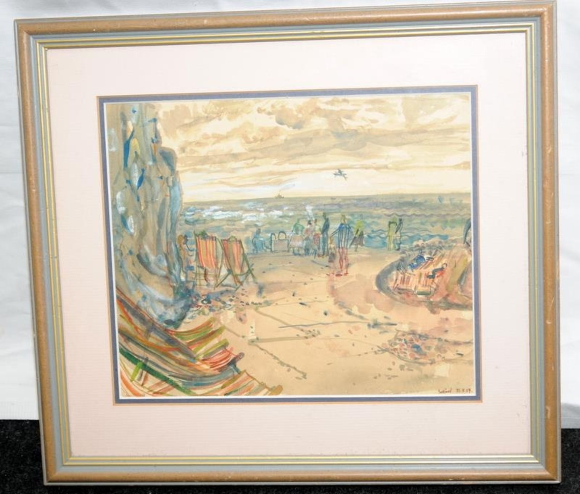 Valerie Greenhalgh (nee Scott) watercolour of a scene between Newhaven and Seaford dated 1957. O/all - Image 2 of 4