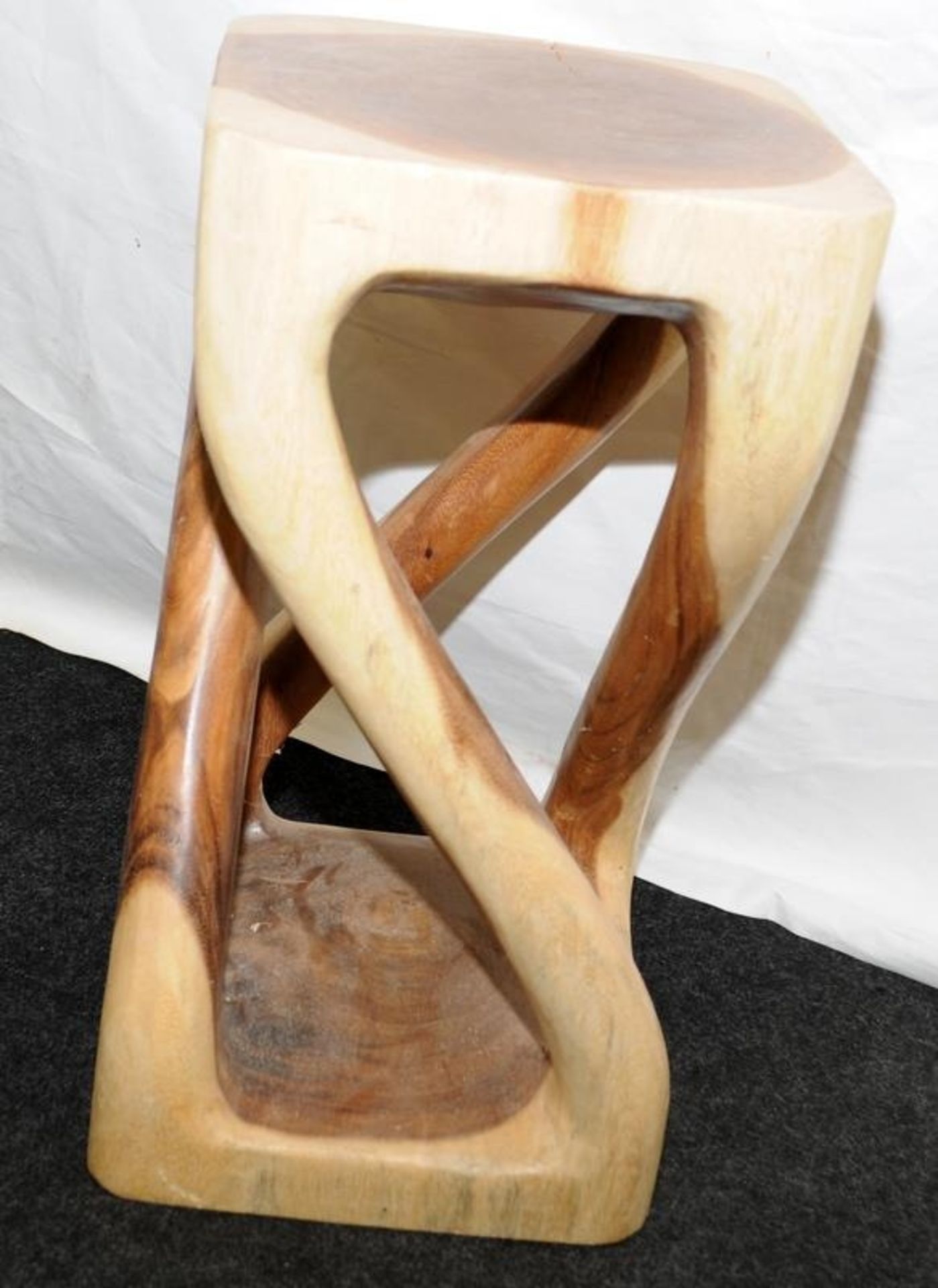 Wooden stool, seat height 51cms, hewn from a single piece of wood - Image 2 of 2
