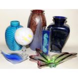 a collection of studio pottery and art glass, the largest piece being approx 40cms tall. 7 items