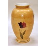 Poole Pottery hand painted large ribbed Poppy vase 24cm tall.