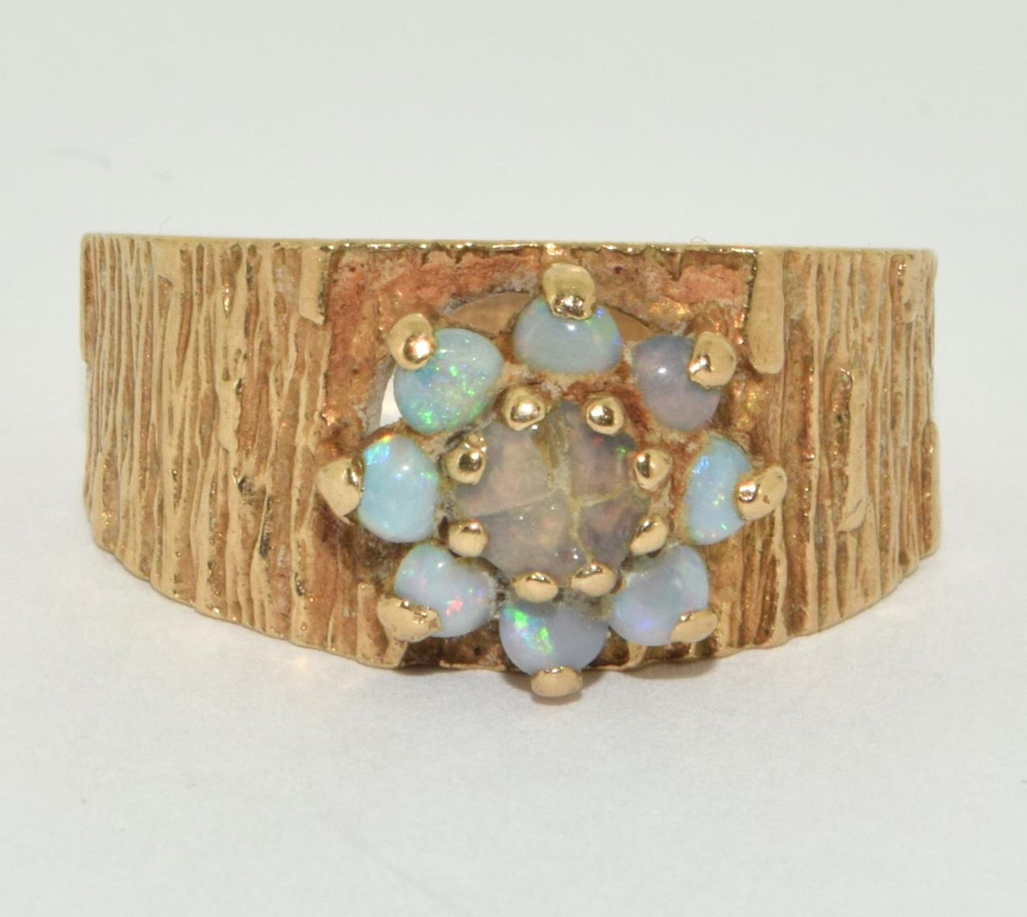 9ct gold ladies Opal daisy cluster ring size O