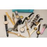 Mixed collection of gents and Ladies watches to include a silver cased red twelve trench style