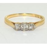18ct gold and Plat 3 stone Diamond ring size O