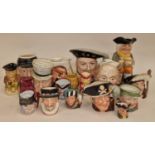 Collection of assorted ceramic Toby/character jugs to include Royal Doulton examples.