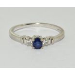 14ct white gold ladies Sapphire and diamond ring size N
